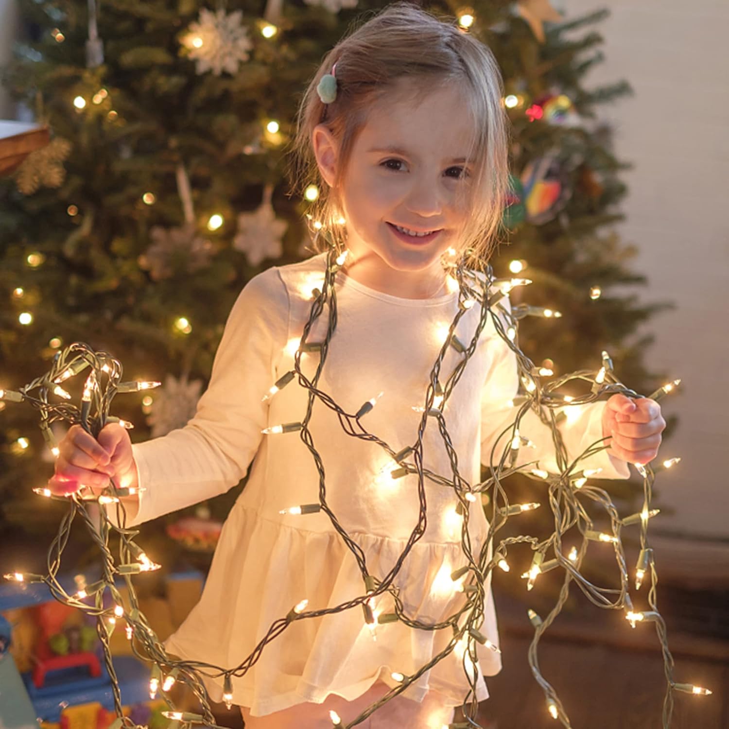 Safe Around Kids and Pets, 150-Bulb Incandescent Mini String Lights with Built-In Fuse and UL Approval, Warm White