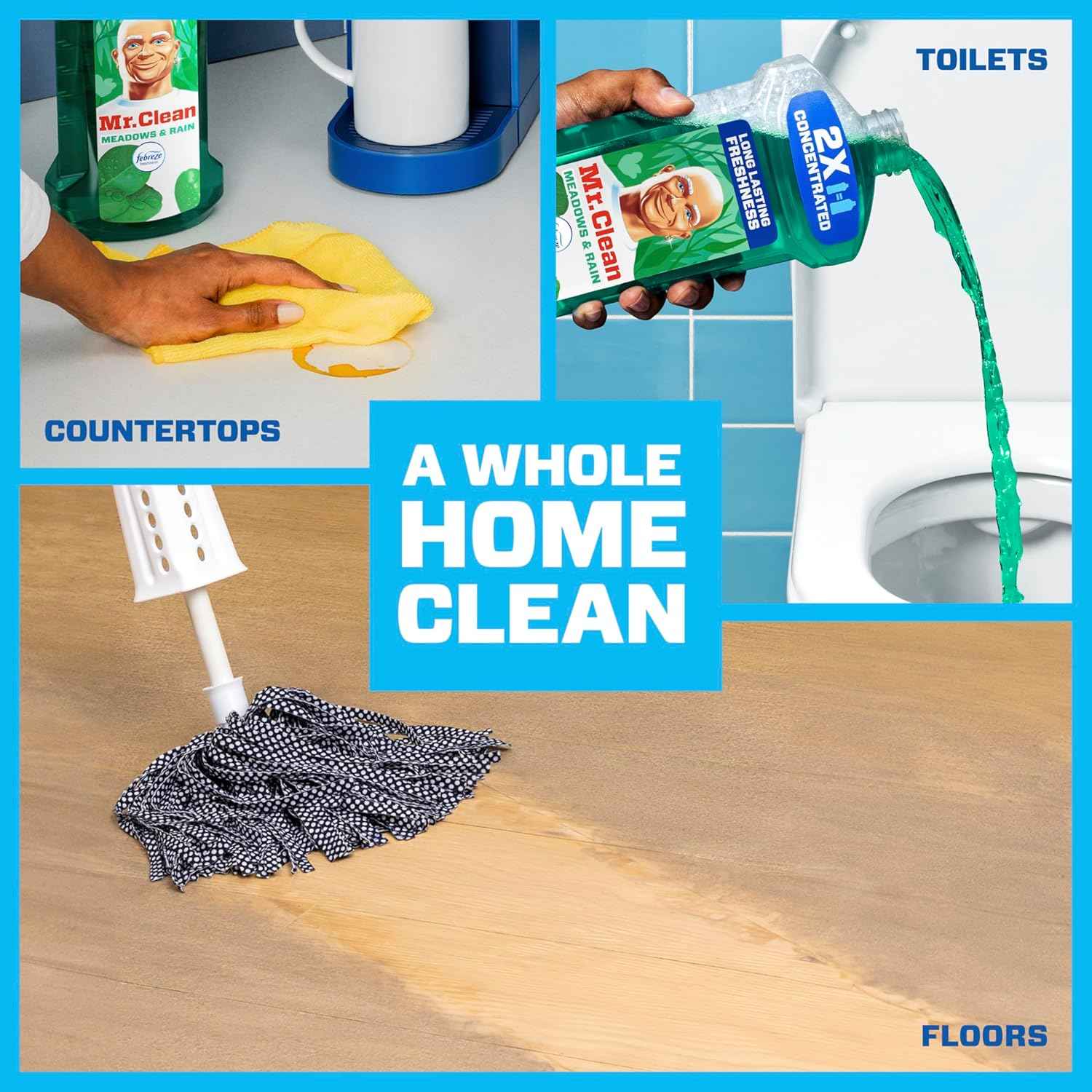 Mr. Clean All Purpose Cleaner with Febreze Meadows & Rain – Thoughtful Housewarming Gift for New Homeowners, Multi-Surface Mopping Solution