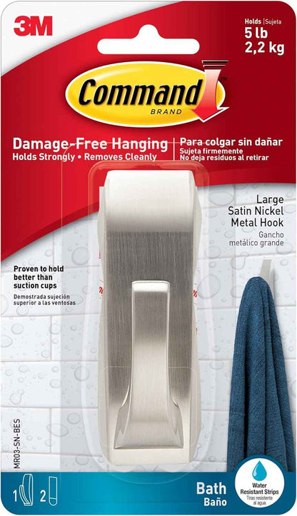 Command Modern Reflections Bath Hook – Drill-Free, No-Tool Towel Hook to Keep Bathroom Walls Intact
