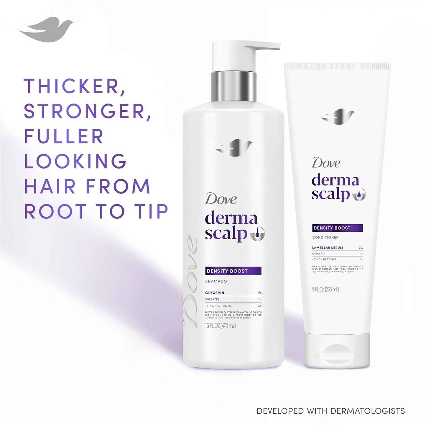 Dove Derma Scalp Density Boost Shampoo – Elevated Vanity Counter Essential for Fuller-Looking Hair, Fragranced