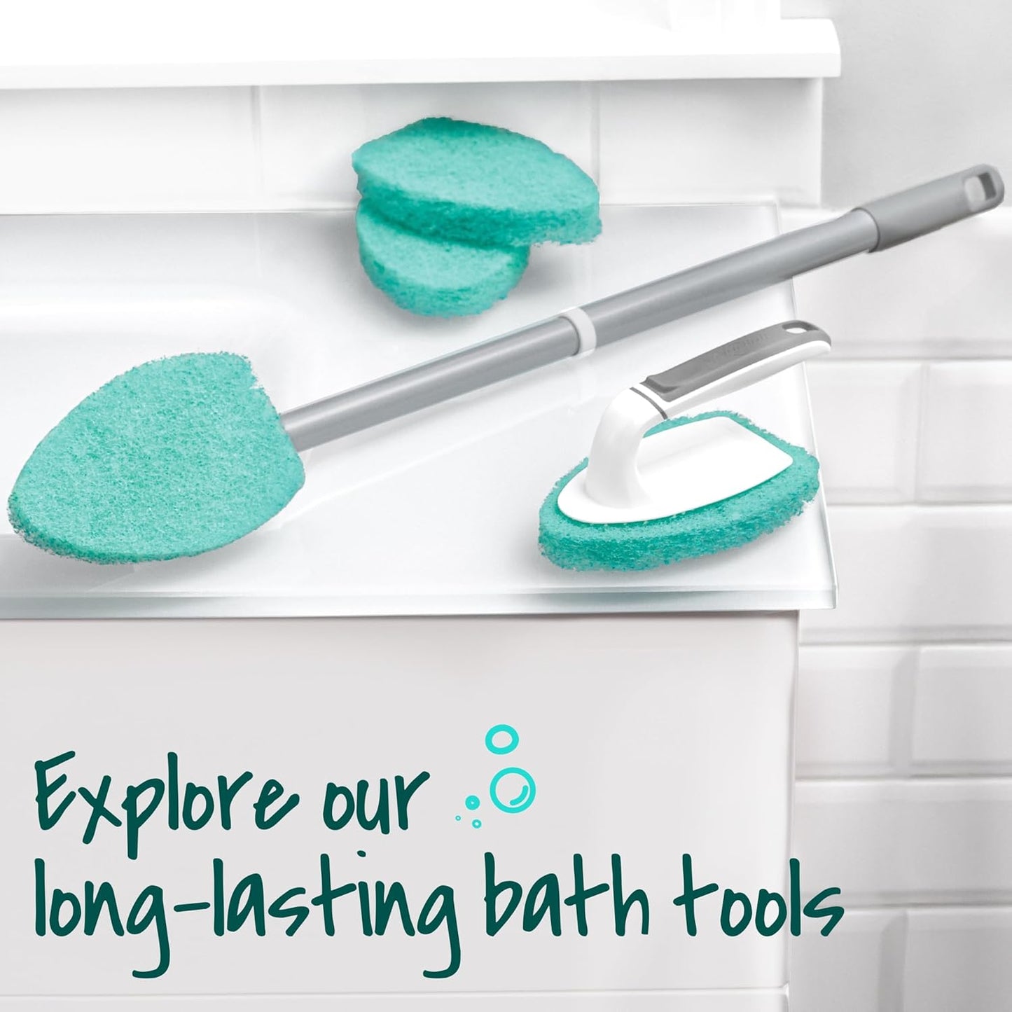 Scotch-Brite Extendable Tub & Tile Scrubber Kit – Slip-Free Shower Floor Cleaner for Safer Wet Bathroom Routines, Long Reach