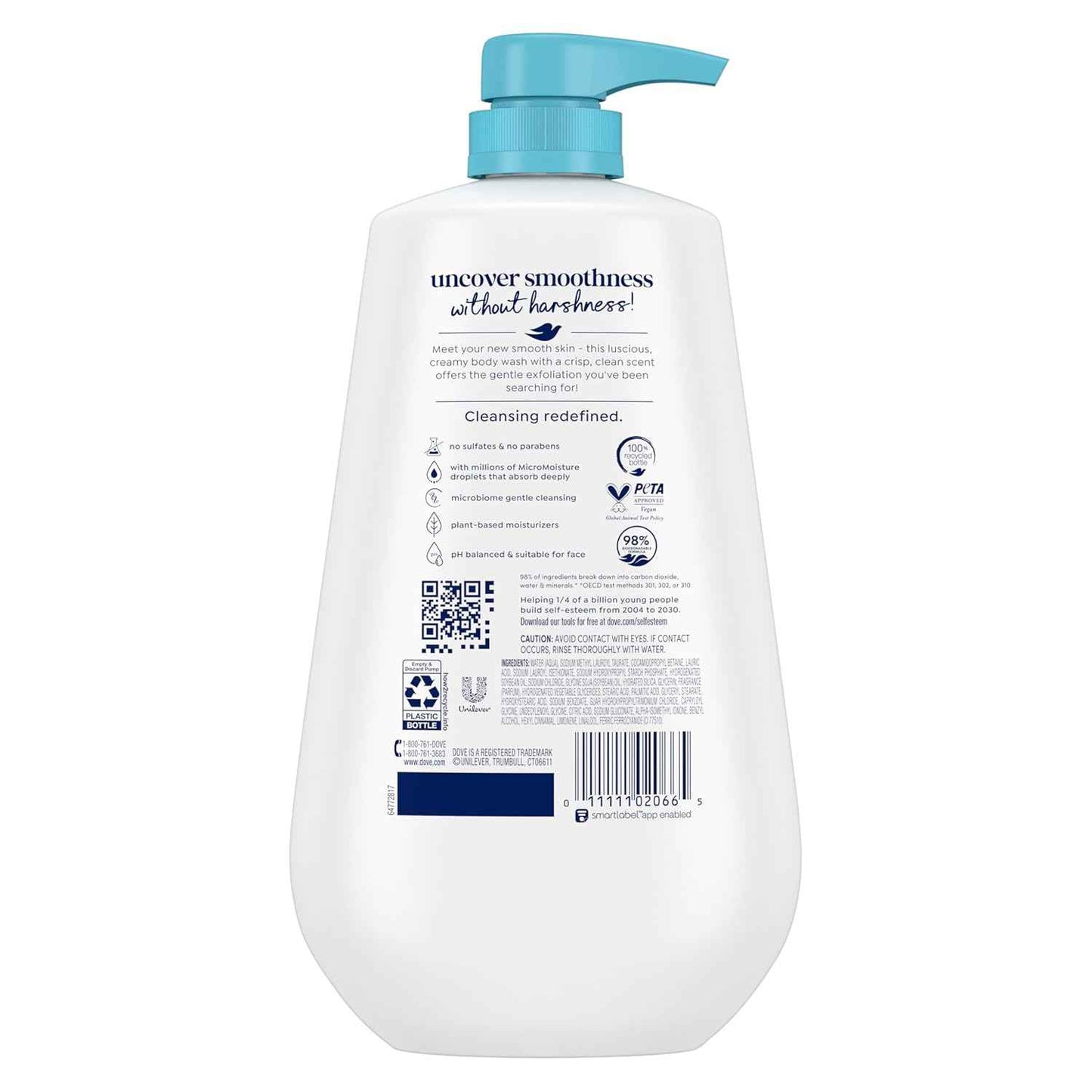Dove Gentle Exfoliate Body Wash Pump – Mango Butter Scent Shower for a Refreshing Tropical Self-Care Routine, 30.6 oz