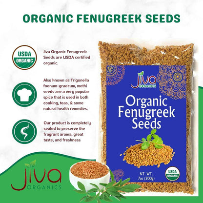 Jiva Organic Fenugreek Seeds 7 Ounce – Hormone-Balancing Methi Seeds for Nightly Wellness Rituals & Soothing Herbal Tonics