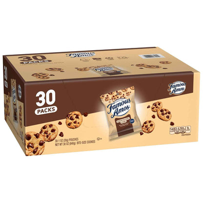 Famous Amos Original Recipe Chocolate Chip Bite-Size Cookies, 30-Count Individually Wrapped Snack Packs for School Lunchboxes