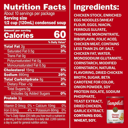 Campbell's Condensed Chicken Noodle Soup, 10.75 oz Can – No-Antibiotics Chicken Broth Lunch for Picky Eaters