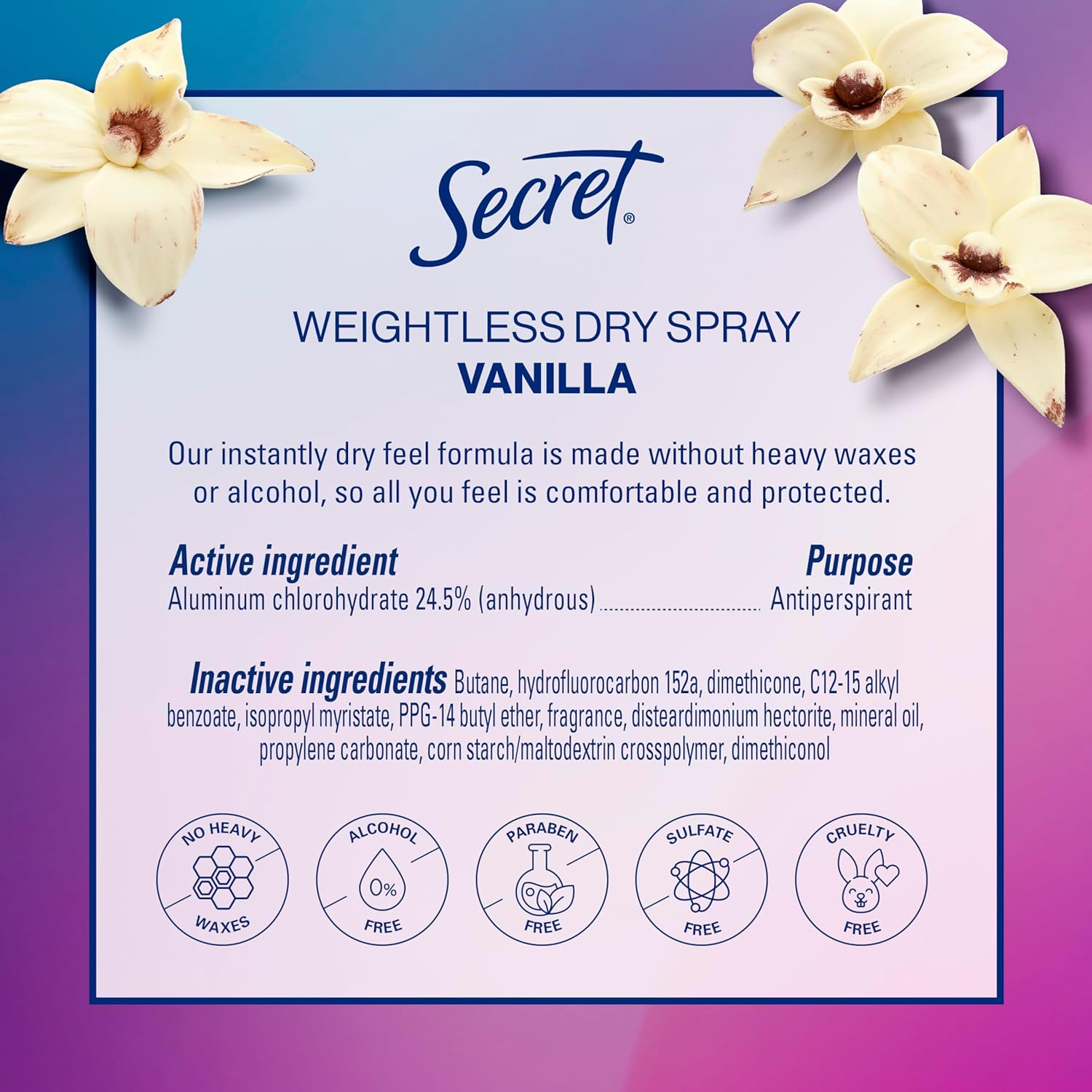 Secret Dry Spray Antiperspirant for Women – 48hr Sweat Protection for Patio Brunches, Camping Days, and Hiking Trails
