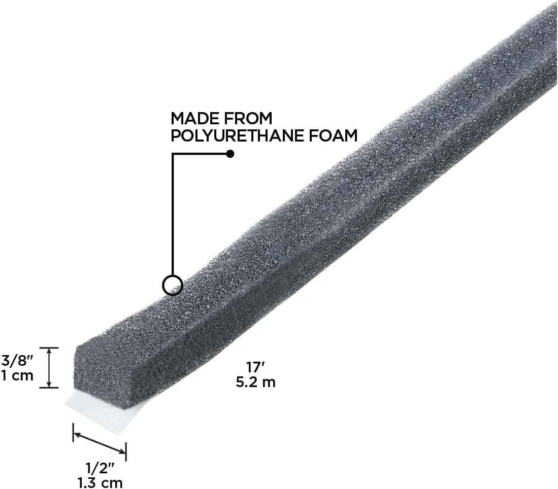 M-D Building Products Foam Window Seal – Kid and Pet-Safe Home Sealing for Drafty Doors, 3/8 in. x 1/2 in. x 17 ft