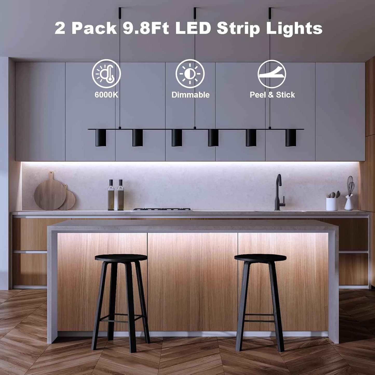 echosari Battery Operated LED Strip Lights – Nursery and Kids Bedroom Night Light with Auto Timer, 9.8ft 2-Pack Warm White