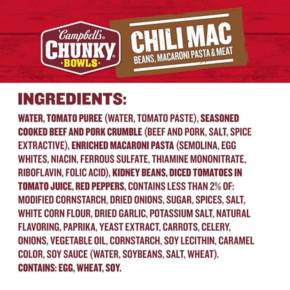 Campbell's Chunky Chili Mac Soup — No-Spice Single-Serve Bowl Safe for Picky Eaters and Young Adults