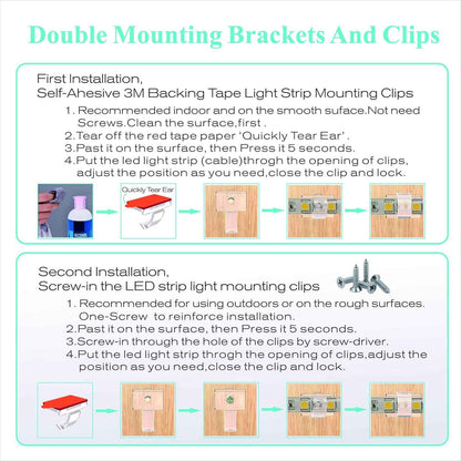 ATB LED Strip Channel Clips for Living Room TV Backlight and Home Theater Glow, Invisible 10mm Self-Locking Holders, 100 Pieces with Screws