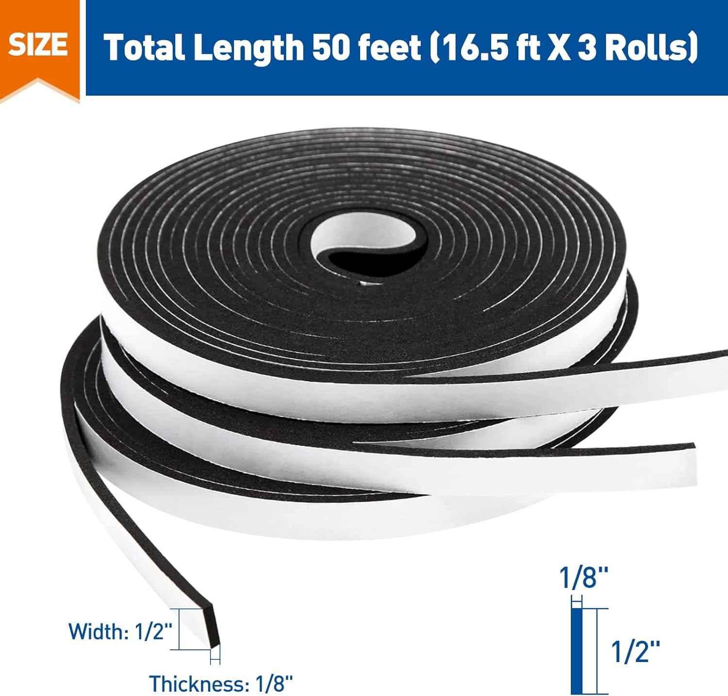 MAGZO Weather Stripping Door Seal – Sleek Black Foam Tape for Window Frames and Modern Interior Doors