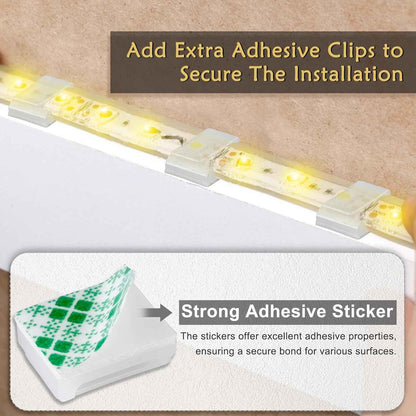 GooChan LED Strip Light Clips – Living Room Accent Lighting Mounts, Adhesive Brackets for 8mm–12mm Strips, 100-Pack