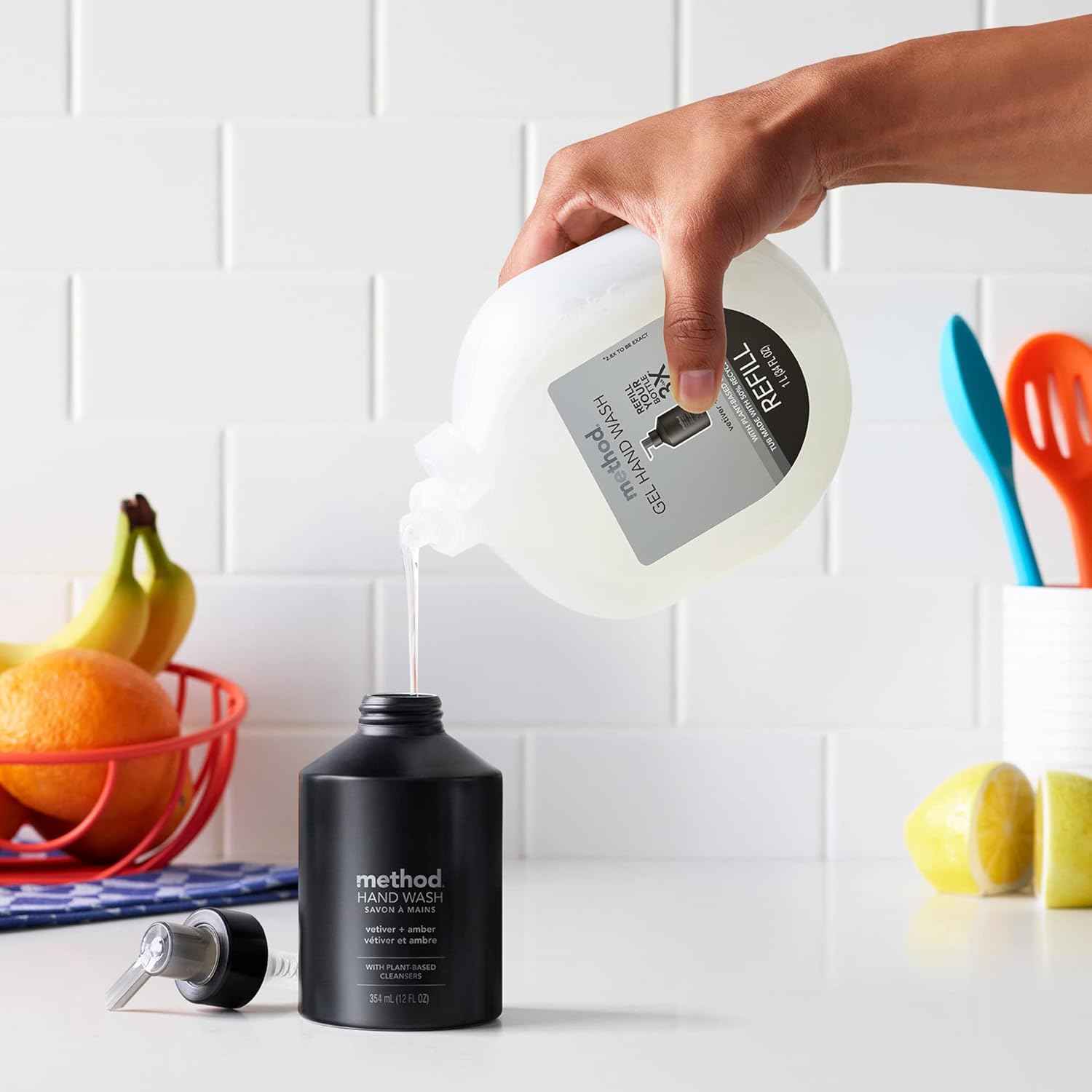 Method Gel Hand Soap Vetiver + Amber – Intentional Bathroom Dispenser, Clutter-Free Refillable Aluminum Set