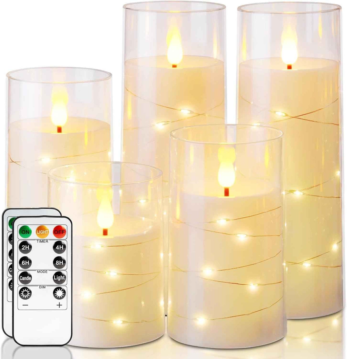Homemory Flameless LED Candles with Star String Lights – Child and Pet Safe Nightlight Set, Ivory Battery Operated 5 Pack