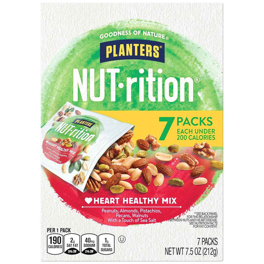 PLANTERS NUT-rition Heart Healthy Walnut Mix – Desk Drawer and Office Pantry Snack Pouches for Focused Workdays, Portion-Controlled Single-Serve Packs