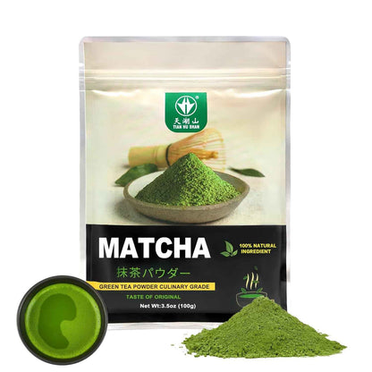 TIAN HU SHAN Pure Matcha Powder – Clean-Label Wellness Boost for Plant-Based Diets, Smooth Lattes and Replenishing Smoothies