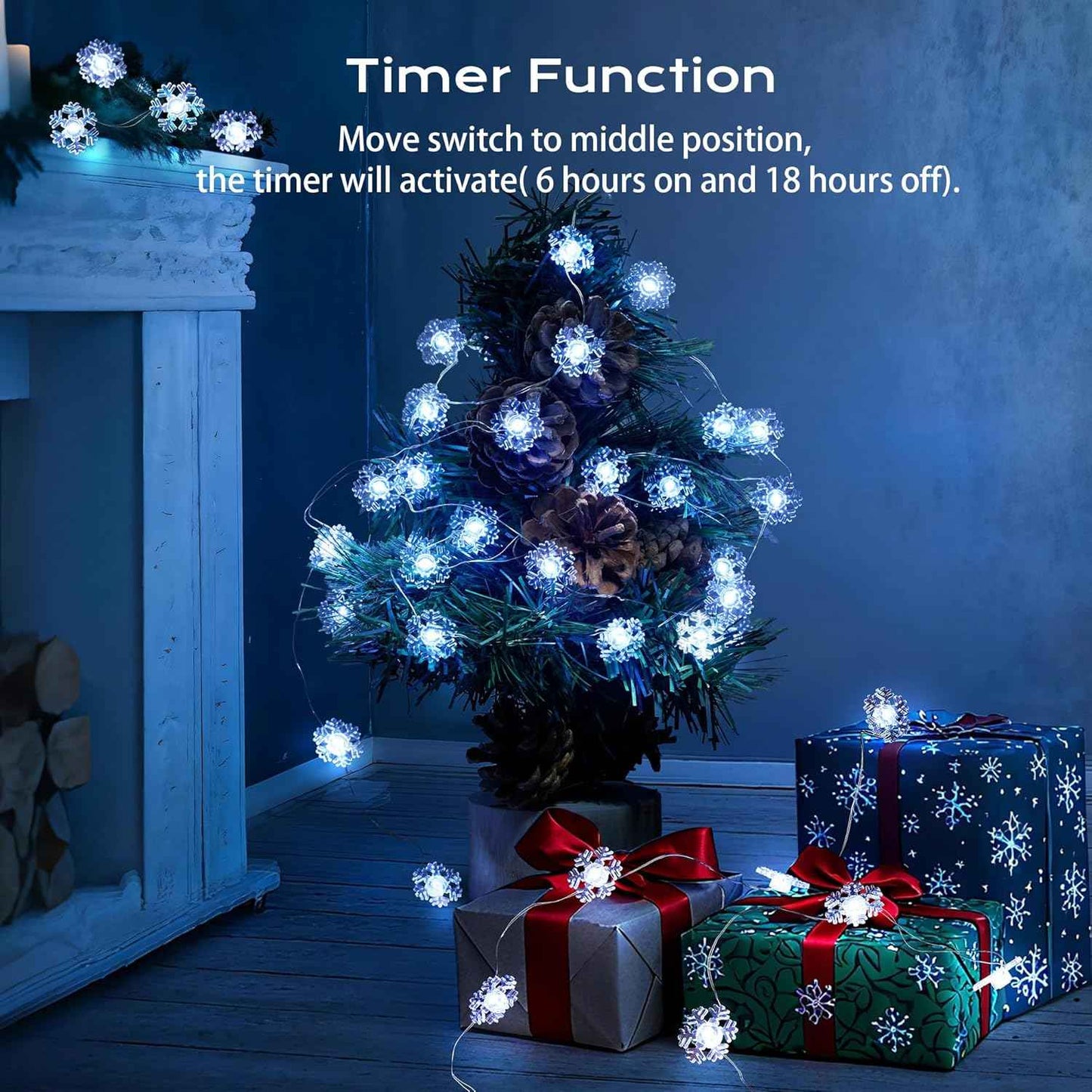 BlcTec LED Snowflake Fairy Lights – Aesthetic Bedroom Wall Light 12.8FT Copper Wire Battery Operated
