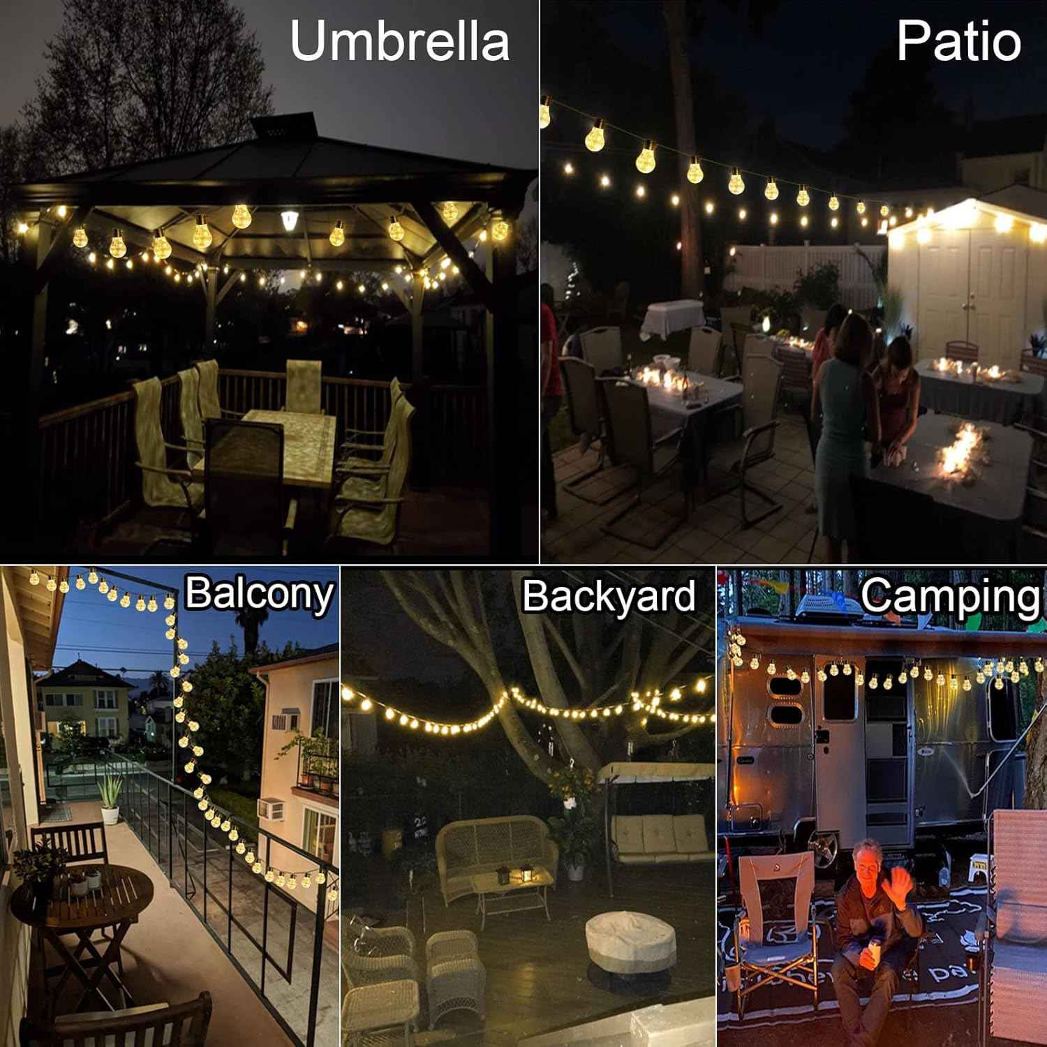 LumifyPro 14ft Battery Patio String Lights Weatherproof, 20 LED Hanging Bulbs Portable for Porch Gazebo Outdoor Dining No Outlet Needed