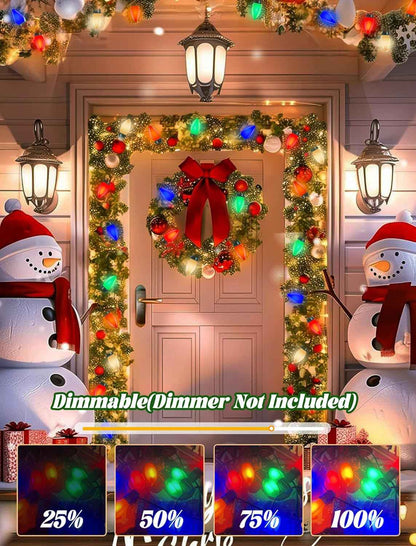 Holiday Brilliance Multicolor C9 String Lights – Retro Bedroom Aesthetic Lighting for Windows, Columns and Reading Nook