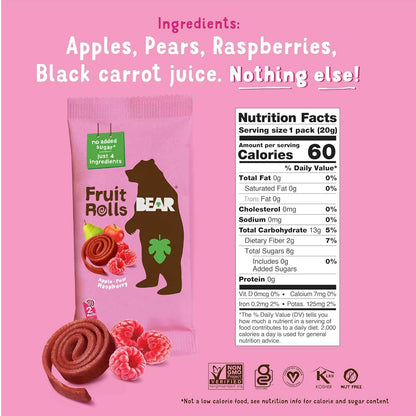 Bear Yoyo Fruit Rolls Raspberry – Kids Lunchbox Friendly Snack with Collectible Animal Card