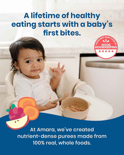 Amara Organic Baby Cereal for Babies Transitioning to Solids, Portable Squeeze Pouches for Daycare and Stroller Outings, 3.5oz 5-Count