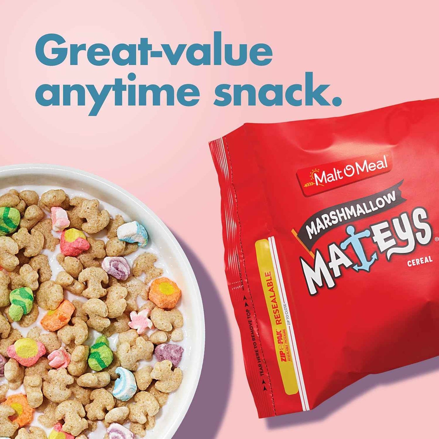 Malt-O-Meal Marshmallow Mateys Cereal – Shelf Stable Road Trip Breakfast for Camping and Travel, 33 OZ Resealable Bag