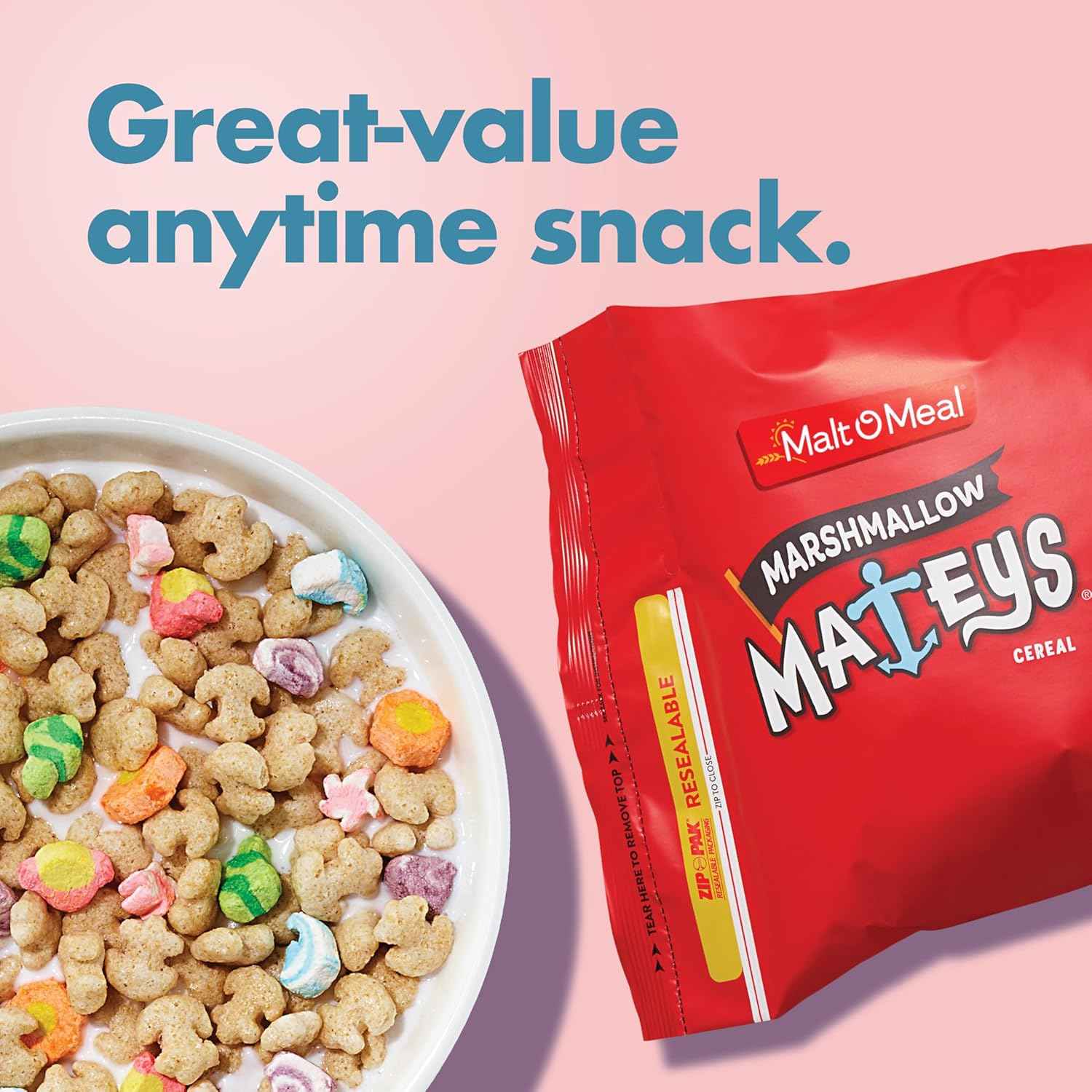 Malt-O-Meal Marshmallow Mateys Cereal – Shelf Stable Road Trip Breakfast for Camping and Travel, 33 OZ Resealable Bag