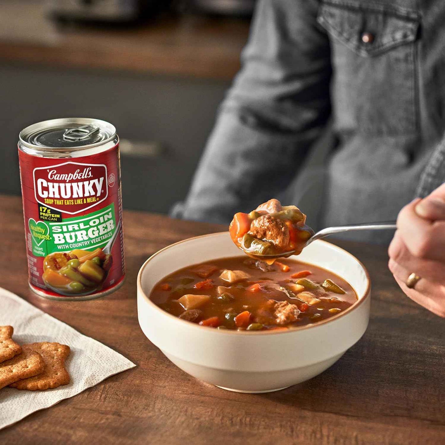 Campbell's Healthy Request Beef Sirloin Vegetable Soup, 18.8 oz – Filling Protein-Rich Weekday Dinner for Picky Eaters and Family Tables