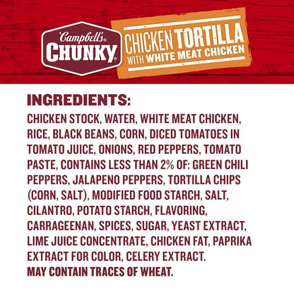 Campbell's Chunky Chicken Tortilla Soup — Easy Heat-and-Eat After-School Dinner for Families, 18.6 Oz Can