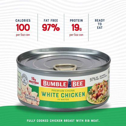 Bumble Bee Canned Premium White Chicken Chunks – Shelf-Stable High-Protein Pantry Staple for Low-Carb Wellness Routines