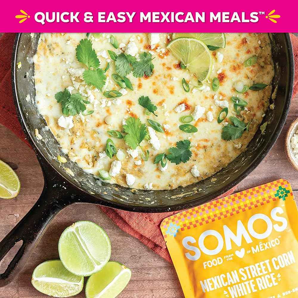 SOMOS Mexican Street Corn White Rice, 8.8 OZ – Portable Mexican Side for Picnics and Patio Grilling