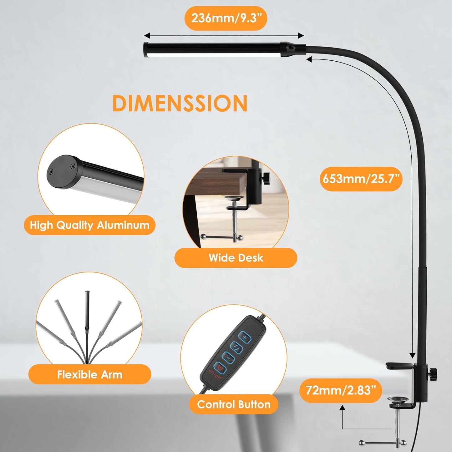 ShineTech LED Desk Lamp with Clamp – Safe Study Light for Kids Bedroom and Reading Corner, Flicker-Free, Cool to Touch