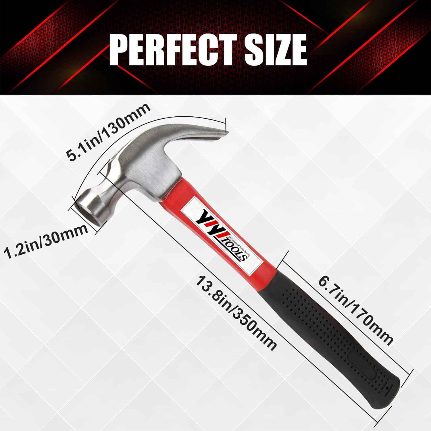 YIYITOOLS 16-oz Rip Hammer with Fiberglass Handle – Practical Gift for DIYers and Homeowners