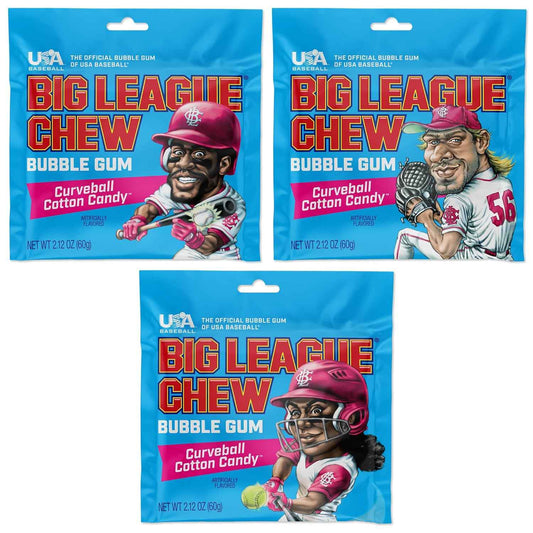 Big League Chew Cotton Candy Bubble Gum 3-Pack - Affordable Sports-Themed Birthday Present for Baseball and Softball Fans