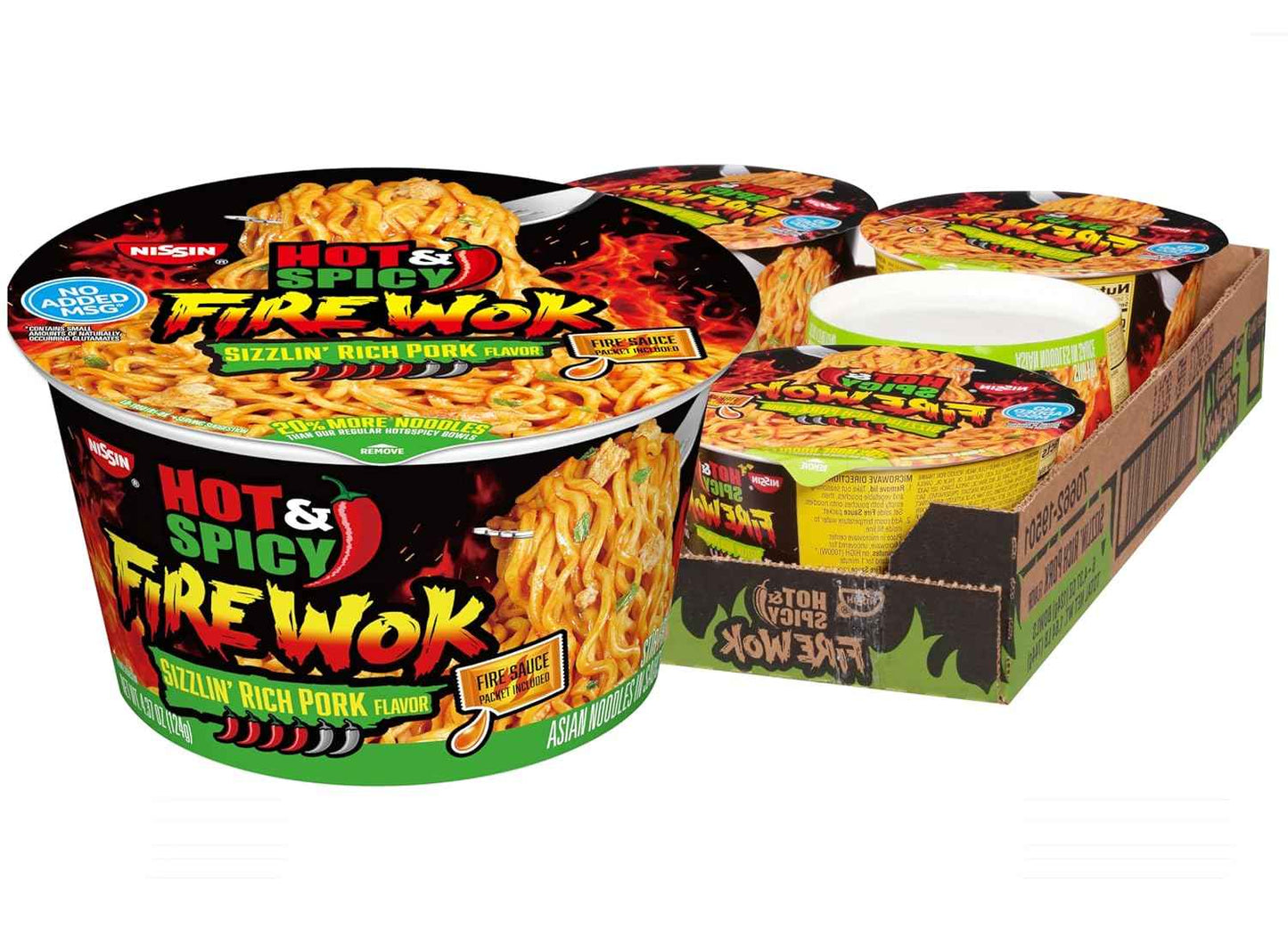 Nissin Hot & Spicy Fire Wok Sizzlin' Rich Pork – Clean Pantry Staple with One Cup, One Sauce, One Step