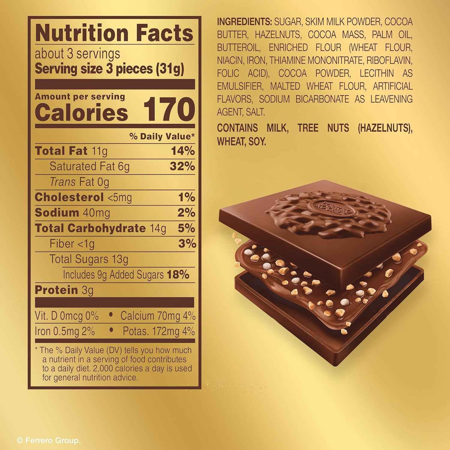 Ferrero Rocher Hazelnut Chocolate Squares – Ready-to-Give Birthday Gift for Her, Individually Wrapped Premium Chocolates
