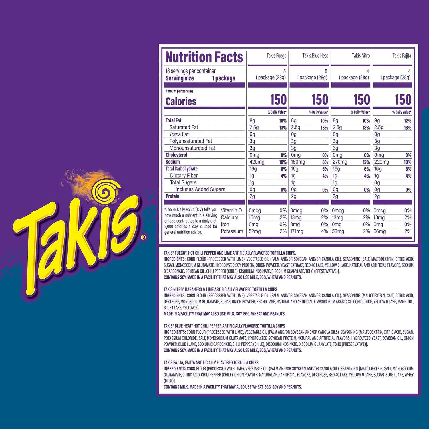 Takis Rolled Tortilla Chips Variety Pack – Office Break Room Snack Restock, 18 Individually Wrapped 1 oz Bags