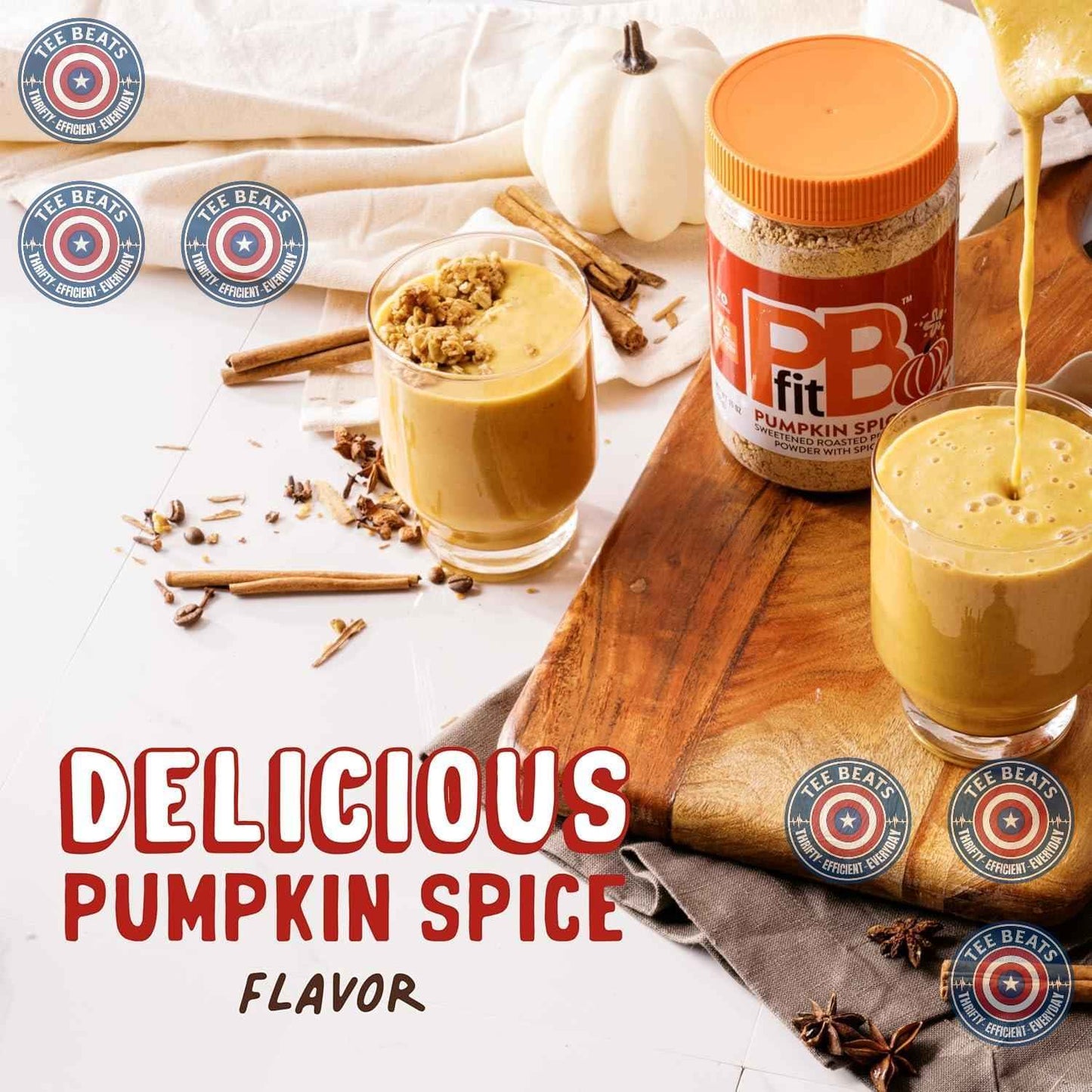 PBfit Pumpkin Spice Peanut Butter Powder for Study Break Fuel, 7g Protein in Seconds