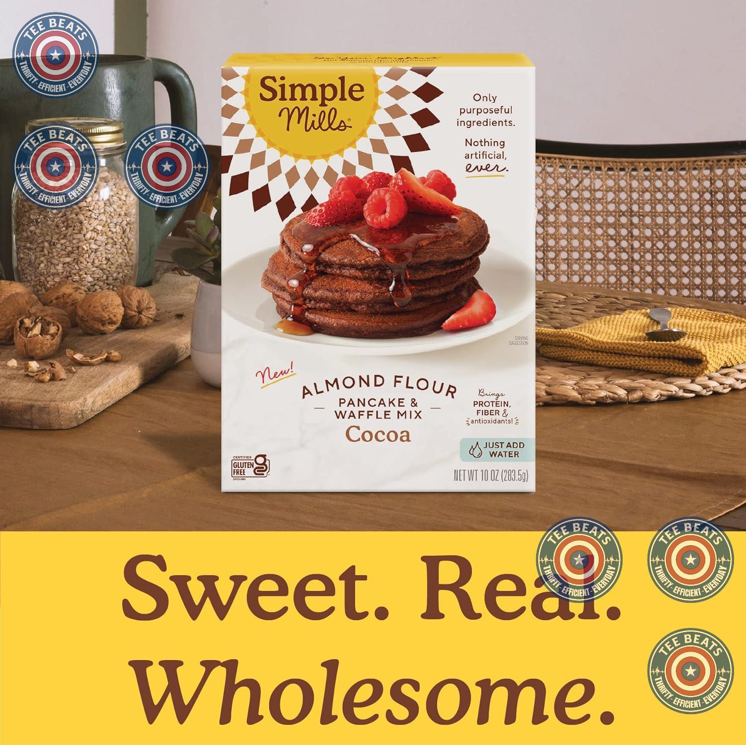 Simple Mills Cocoa Pancake Mix – One-Box Pantry Staple for Clutter-Free Kitchens, 20 Pancake Yield