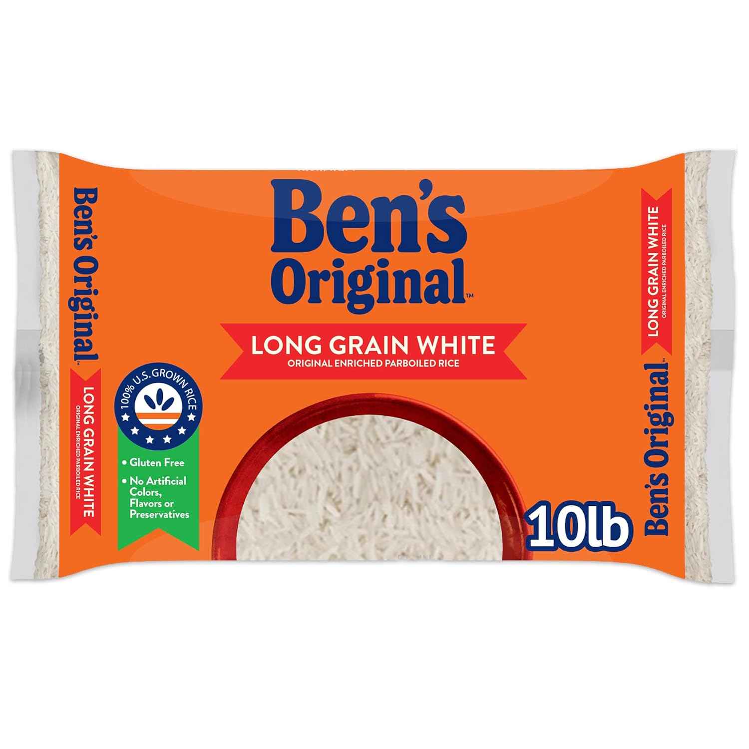 BEN'S ORIGINAL Parboiled Enriched Rice – 10 lb Bulk Bag for Home Cooks Building a Hearty Pantry