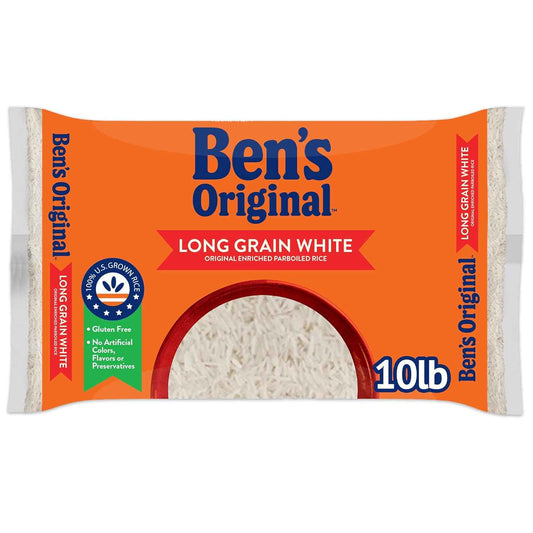BEN'S ORIGINAL Parboiled Enriched Rice – 10 lb Bulk Bag for Home Cooks Building a Hearty Pantry