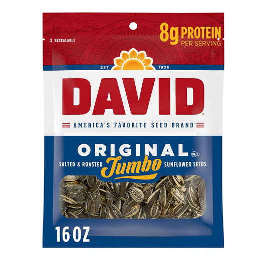DAVID Jumbo Sunflower Seeds Original 16 oz – Family-Sized Snack for Lunch Boxes and After-School Munching