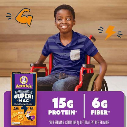 Annie's Super! Mac with Fun Shapes – Wholesome Meal Prep Pasta for Health-Conscious Families, USDA Organic Pasta and Real Cheddar, Single 6 oz Box