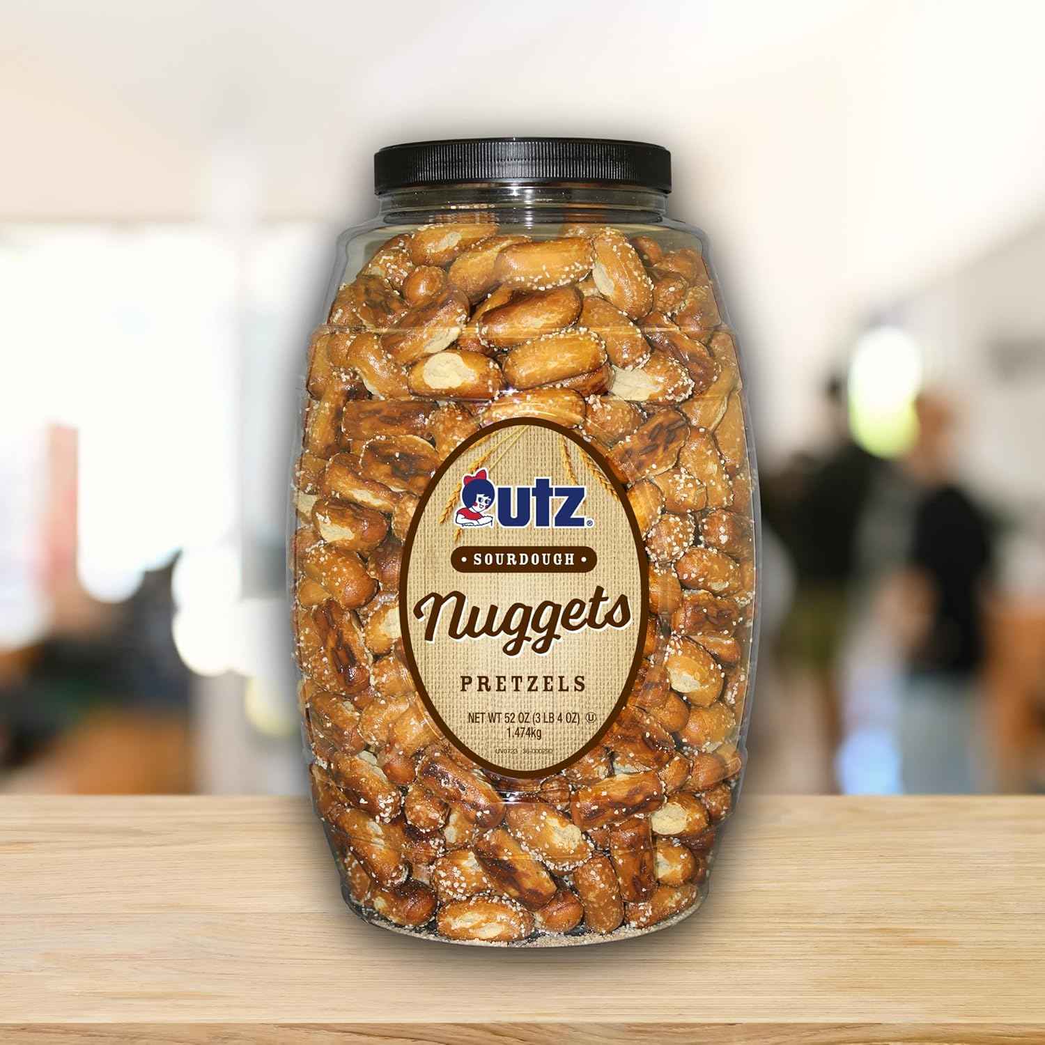 Utz Sourdough Pretzel Nuggets 52 oz Barrel – Guilt-Free Zero Cholesterol Late Night Snack with Peanut Butter Filling