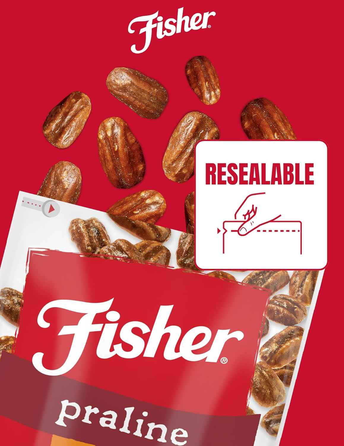 Fisher Praline Pecans, 5.5 oz Resealable Pouch — Sweet Holiday Gift for Her, Stocking Stuffer and Hostess Present