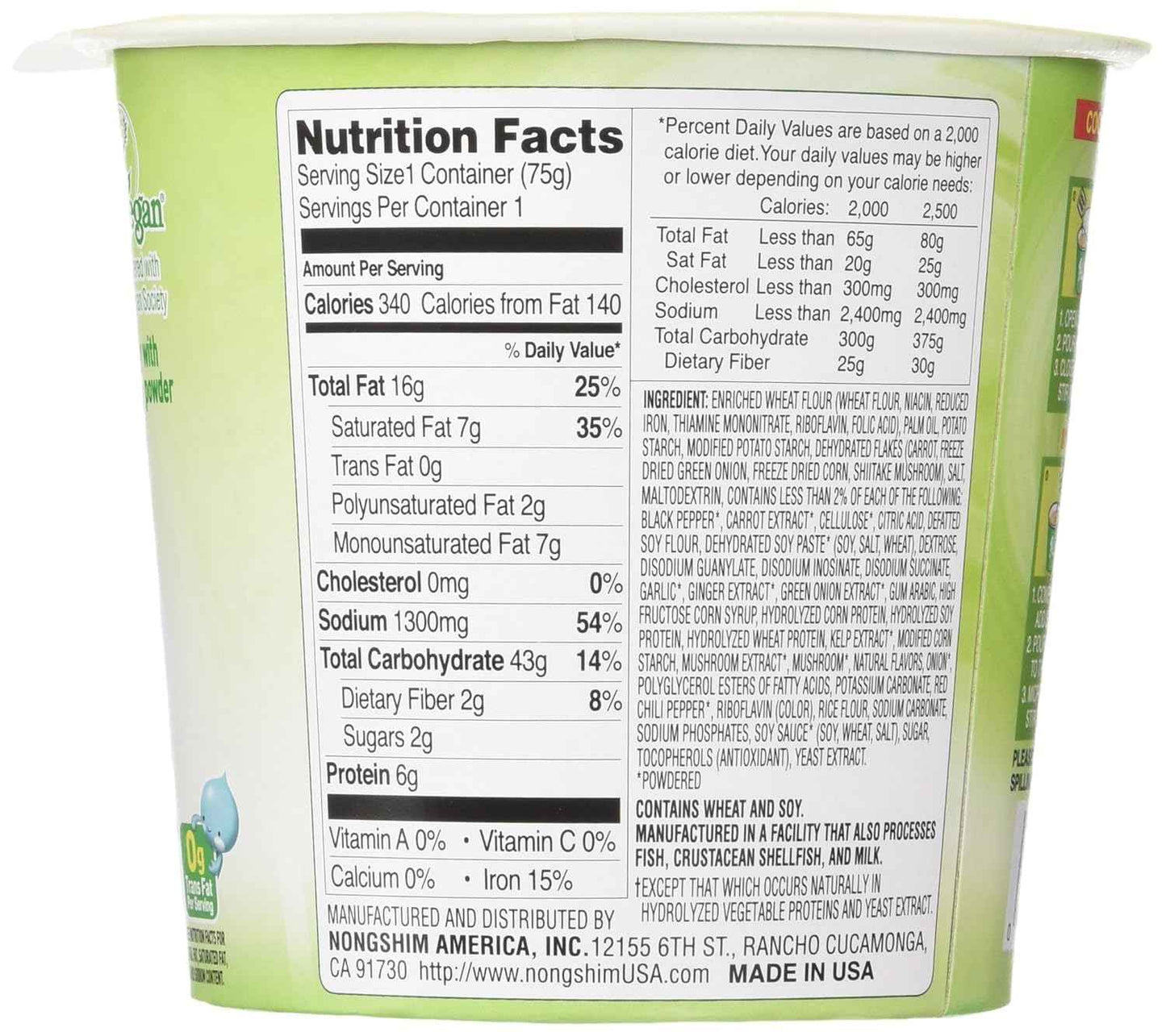 Nongshim Soon Veggie Cup Noodle – Single-Serve Vegan Meal for Small Apartments, Compact 6-Pack Pantry Storage