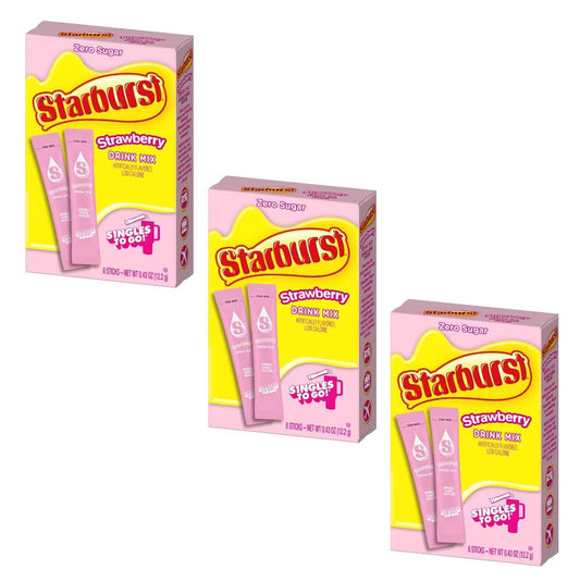 Starburst Singles To Go Powdered Drink Mix – Low-Calorie Hydration for Sugar-Conscious Adults, Single-Serve Flavored Water Sticks, 3 Pack