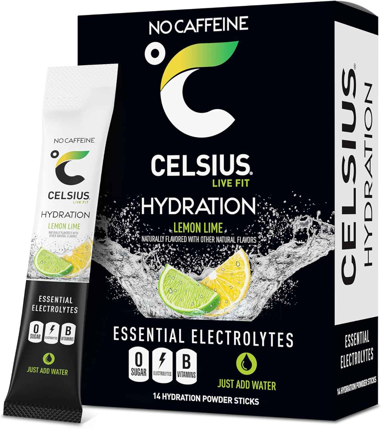 CELSIUS Hydration B-Vitamin Stick Packs – Lemon Lime Caffeine Free Office Beverage to Replace Sugary Sodas at Your Desk