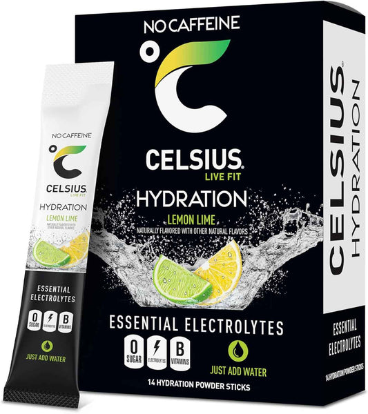 CELSIUS Hydration B-Vitamin Stick Packs – Lemon Lime Caffeine Free Office Beverage to Replace Sugary Sodas at Your Desk