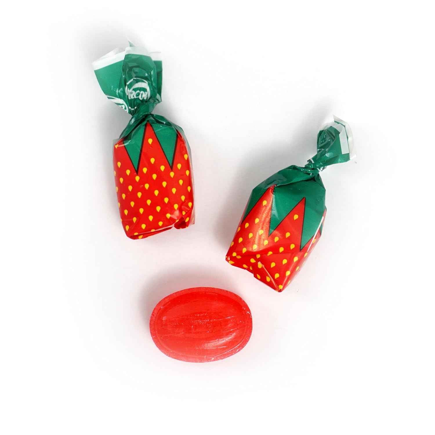 Hampton Popcorn & Candy Company Strawberry Bon Bons Hard Candy – Camping and Road Trip Snack, Individually Wrapped Strawberry Bon Bons 1 lb
